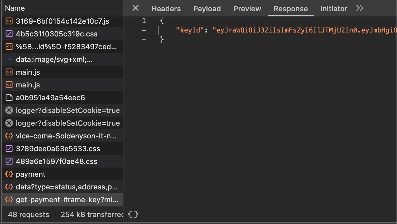 keyId response containing the Capture Context JWT